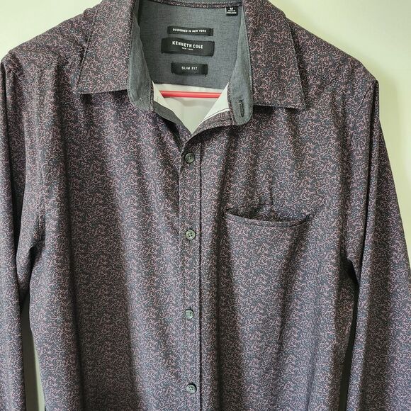 Kenneth Cole Reaction Men's Slim Fit Long Sleeve Purple Multi Pattern Shirt M - Picture 4 of 12
